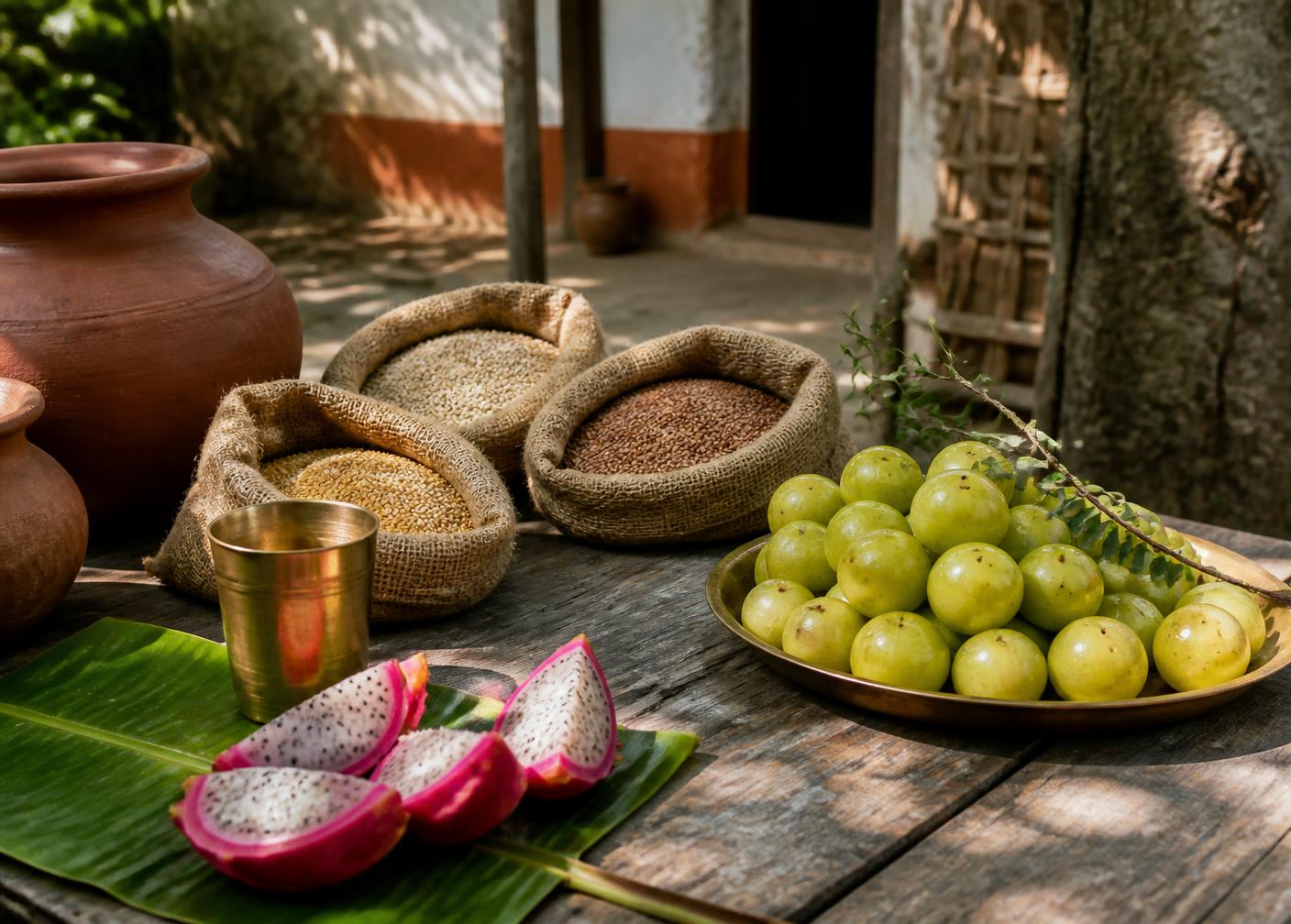 Fresh farm produce laid out on a wooden table ready to be delivered